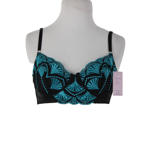 Empress Mimi NEW Sz M Black Blue Embroidered Mesh Polyamide Elastane Bralette
