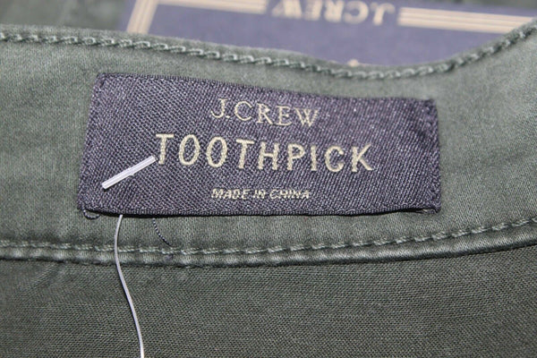 J Crew Toothpick NEW $98 Sz 27 X 28 Moss Green Ankle Cotton Blend Pant