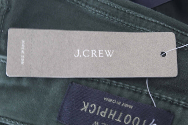 J Crew Toothpick NEW $98 Sz 27 X 28 Moss Green Ankle Cotton Blend Pant
