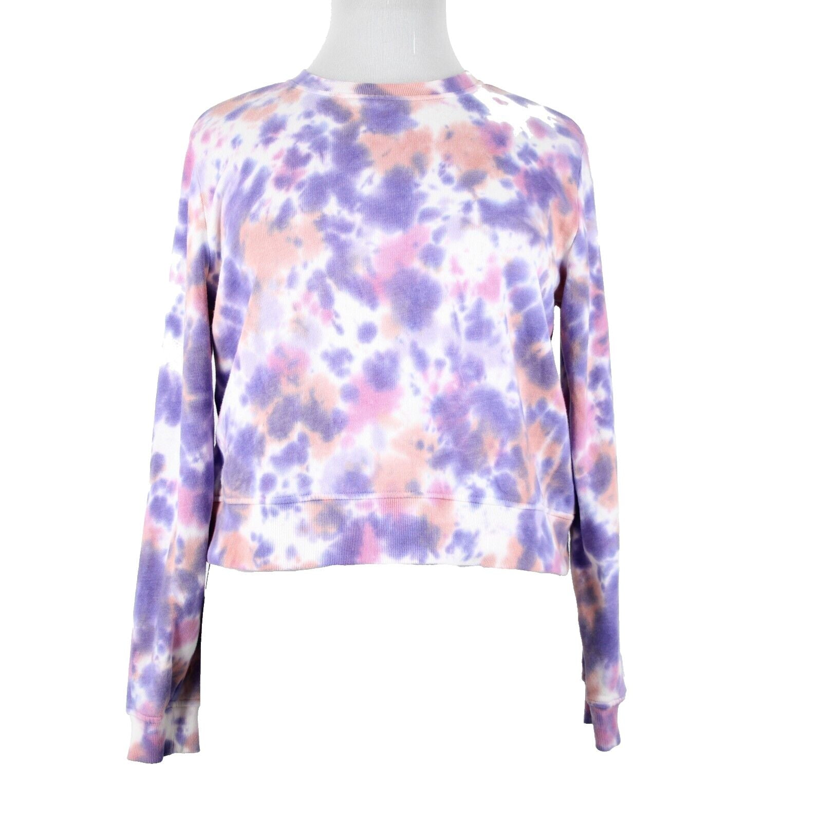 Elizabeth And James Sz L Purple Multi Crop Long Sleeve Cotton Poly Sweater