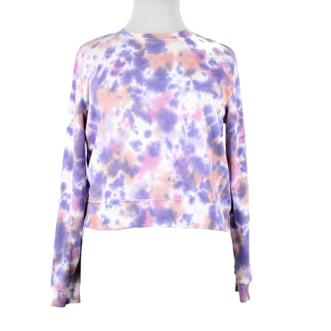 Elizabeth And James Sz L Purple Multi Crop Long Sleeve Cotton Poly Sweater