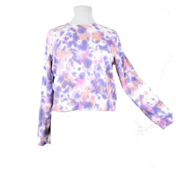 Elizabeth And James Sz L Purple Multi Crop Long Sleeve Cotton Poly Sweater