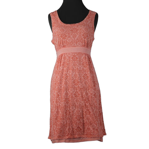 Telluride Sz M Peach Pink Print Empire Tied Back Cotton Polyester Knit Dress