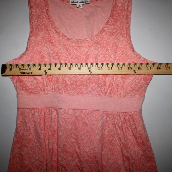 Telluride Sz M Peach Pink Print Empire Tied Back Cotton Polyester Knit Dress
