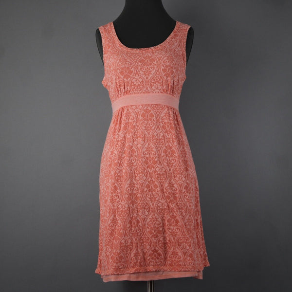 Telluride Sz M Peach Pink Print Empire Tied Back Cotton Polyester Knit Dress
