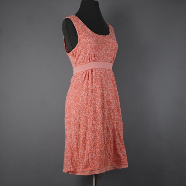 Telluride Sz M Peach Pink Print Empire Tied Back Cotton Polyester Knit Dress