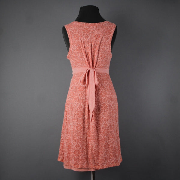 Telluride Sz M Peach Pink Print Empire Tied Back Cotton Polyester Knit Dress