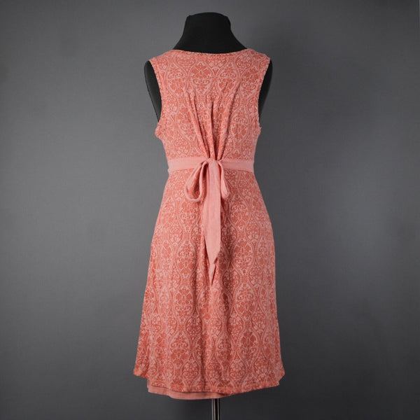 Telluride Sz M Peach Pink Print Empire Tied Back Cotton Polyester Knit Dress