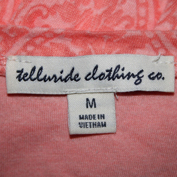Telluride Sz M Peach Pink Print Empire Tied Back Cotton Polyester Knit Dress