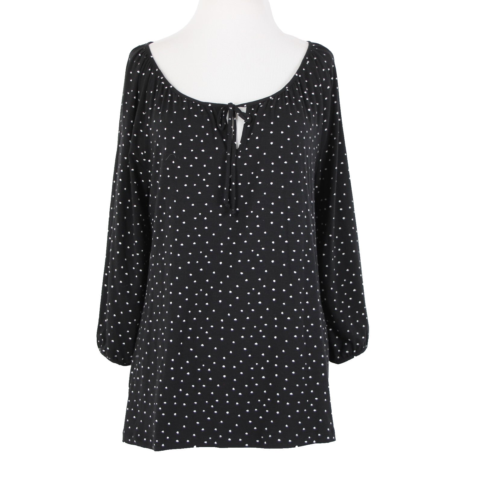 Garnet Hill NEW Sz M Black White Polka Dot Scoop Neck Tencel Lyocell Spandex Top