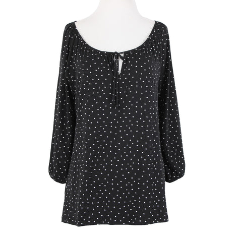 Garnet Hill NEW Sz M Black White Polka Dot Scoop Neck Tencel Lyocell Spandex Top
