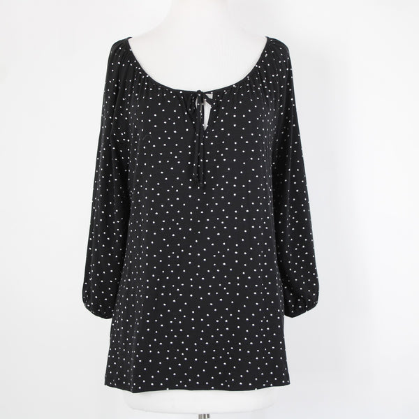 Garnet Hill NEW Sz M Black White Polka Dot Scoop Neck Tencel Lyocell Spandex Top