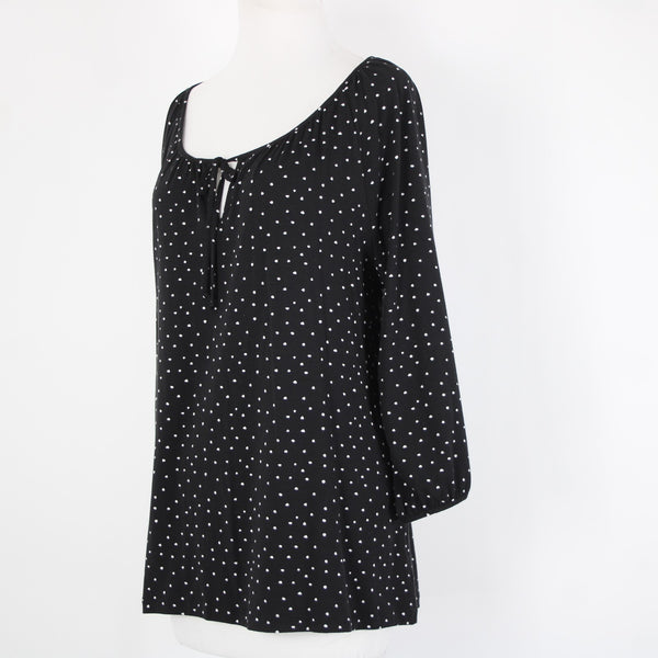 Garnet Hill NEW Sz M Black White Polka Dot Scoop Neck Tencel Lyocell Spandex Top