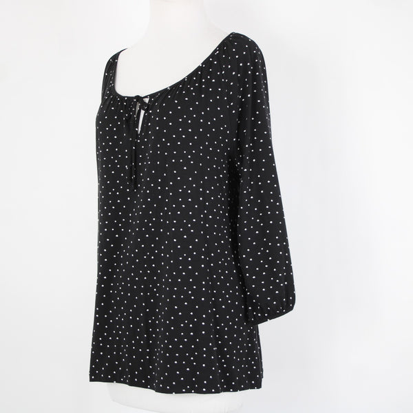Garnet Hill NEW Sz M Black White Polka Dot Scoop Neck Tencel Lyocell Spandex Top