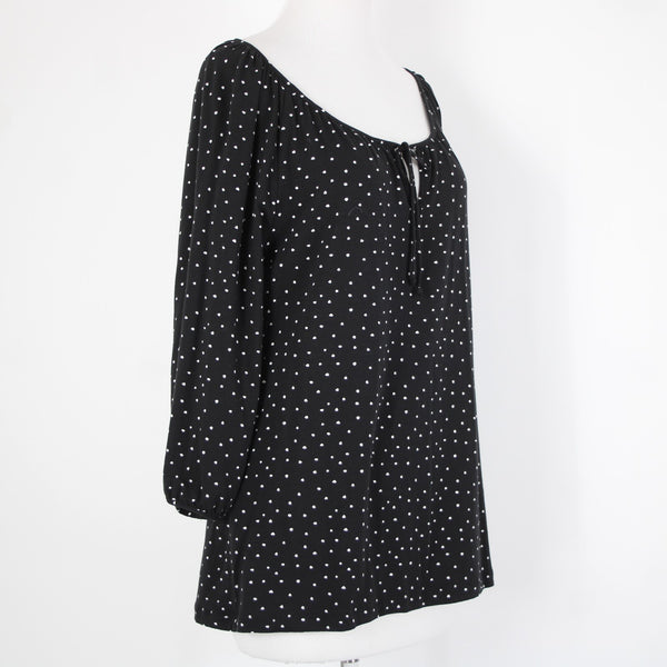 Garnet Hill NEW Sz M Black White Polka Dot Scoop Neck Tencel Lyocell Spandex Top