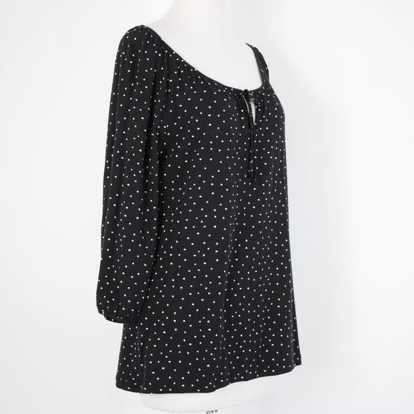 Garnet Hill NEW Sz M Black White Polka Dot Scoop Neck Tencel Lyocell Spandex Top
