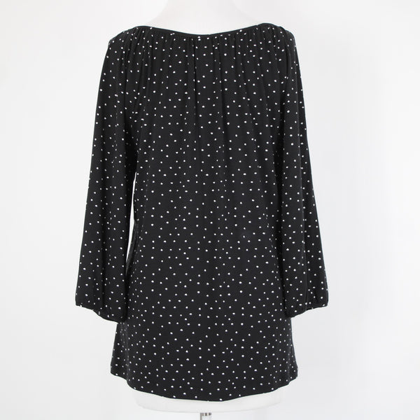 Garnet Hill NEW Sz M Black White Polka Dot Scoop Neck Tencel Lyocell Spandex Top