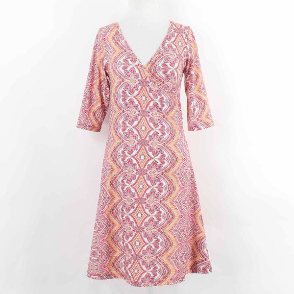 Prana Sz S Magenta Multi Side Ruch Secret Pocket Stretchy Knit Dress