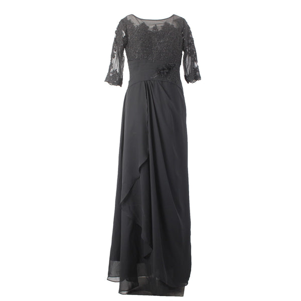 Wedding Dress NWT Sz 8 Black Mesh Embroidered Ruched Dress