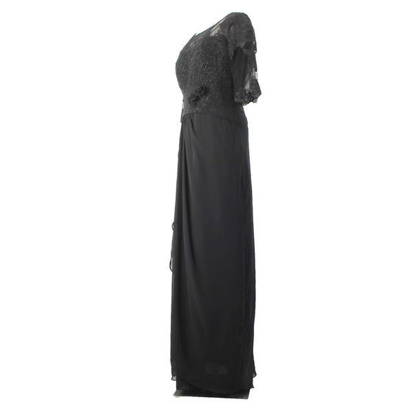 Wedding Dress NWT Sz 8 Black Mesh Embroidered Ruched Dress
