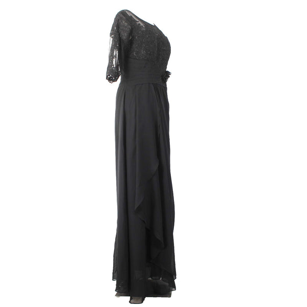 Wedding Dress NWT Sz 8 Black Mesh Embroidered Ruched Dress