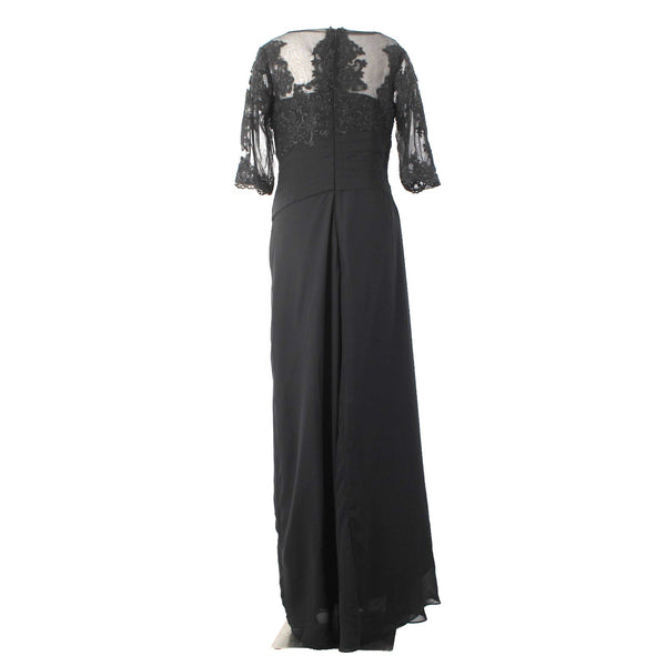 Wedding Dress NWT Sz 8 Black Mesh Embroidered Ruched Dress