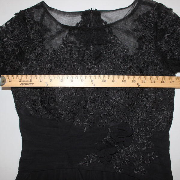 Wedding Dress NWT Sz 8 Black Mesh Embroidered Ruched Dress