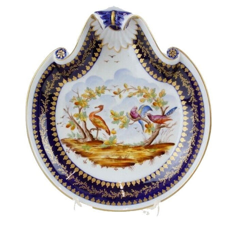 Vincennes Blue White Gold Multi Shell Shaped Hand Painted Bird Scene Bowl