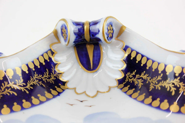 Vincennes Blue White Gold Multi Shell Shaped Hand Painted Bird Scene Bowl