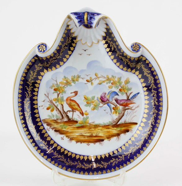 Vincennes Blue White Gold Multi Shell Shaped Hand Painted Bird Scene Bowl