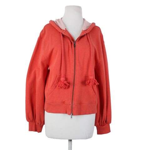 Cabi Sz M Coral Pink Hooded Zipper Cotton Polyester Spandex Jacket