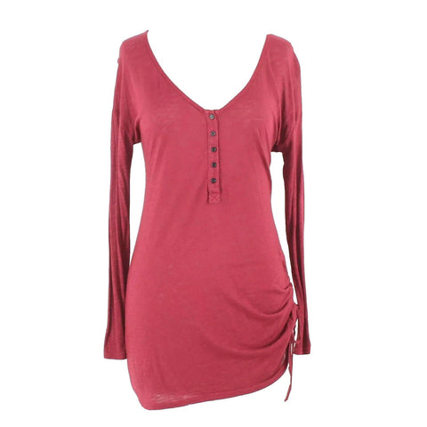 Splendid Sz M Burgundy Adjustable Side Ruched Modal Cotton Knit Top