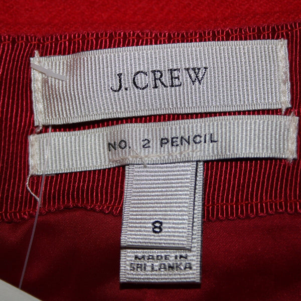 J Crew NEW $130 No 2 Pencil Sz 8 Red Lined Hook Eye Wool Polyester Skirt