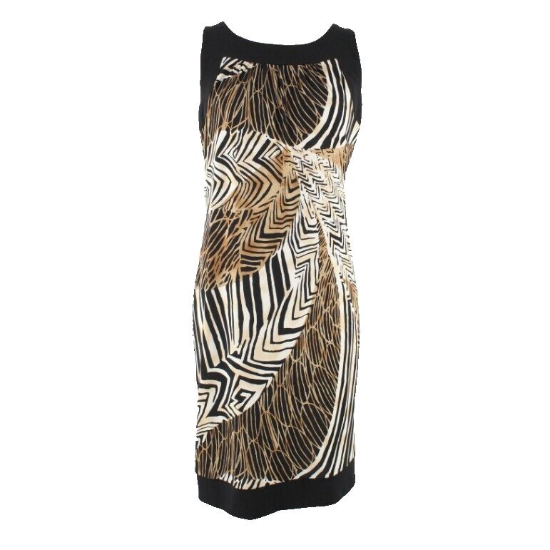 AB Studio Sz S Black Brown Cream Polyester Spandex Sheath Dress