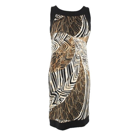 AB Studio Sz S Black Brown Cream Polyester Spandex Sheath Dress