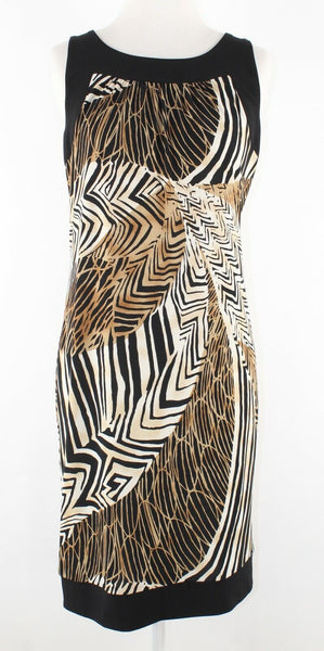 AB Studio Sz S Black Brown Cream Polyester Spandex Sheath Dress
