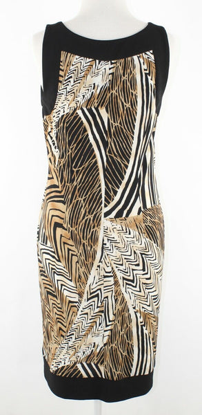 AB Studio Sz S Black Brown Cream Polyester Spandex Sheath Dress