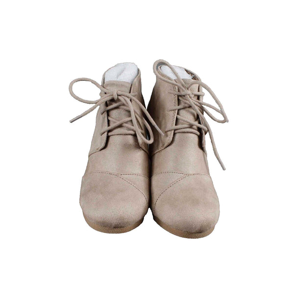 City Classified NEW Sz 6 Tan Lace Up High Wedge Faux Suede Ankle Boot