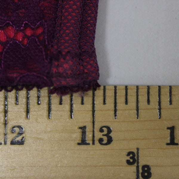 B Tempted Sz 34D Purple Lace Hot Pink Lined Lacey Balconette Nylon Blend Bra
