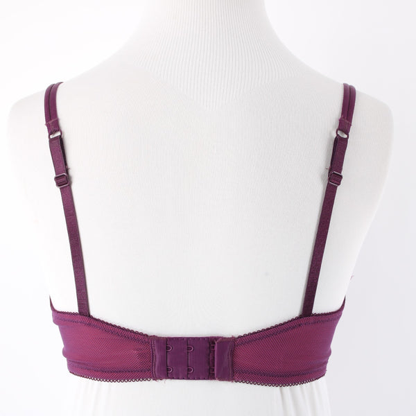 B Tempted Sz 34D Purple Lace Hot Pink Lined Lacey Balconette Nylon Blend Bra