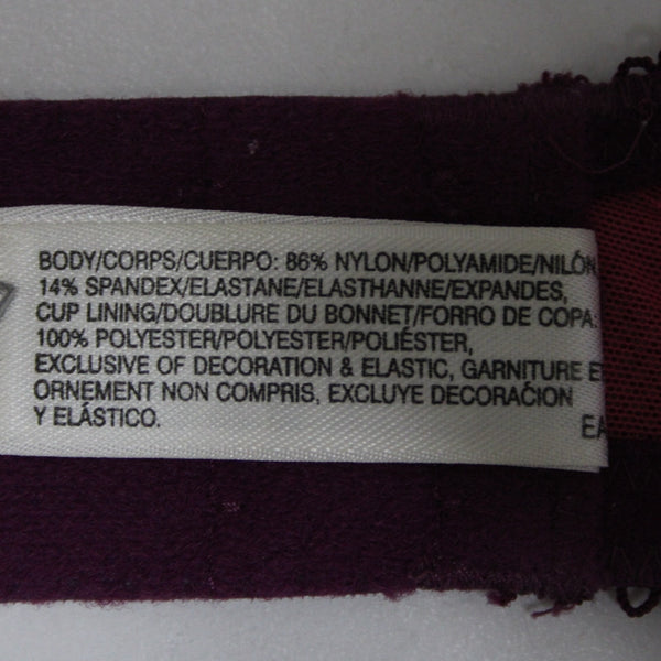 B Tempted Sz 34D Purple Lace Hot Pink Lined Lacey Balconette Nylon Blend Bra