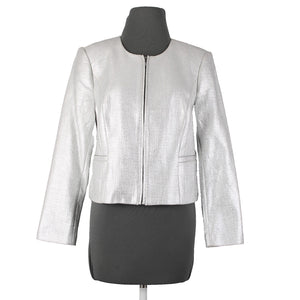 White House Black Market NEW Sz 12P Silver Metallic Tweed Cotton Poly Jacket
