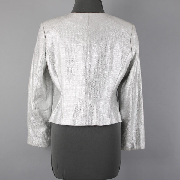 White House Black Market NEW Sz 12P Silver Metallic Tweed Cotton Poly Jacket