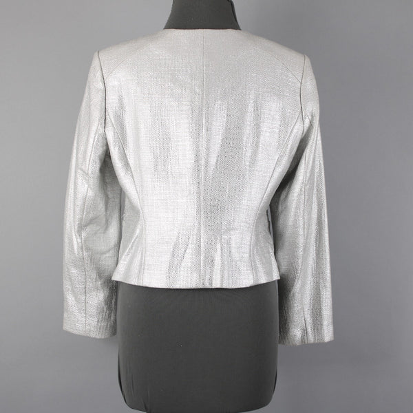 White House Black Market NEW Sz 12P Silver Metallic Tweed Cotton Poly Jacket