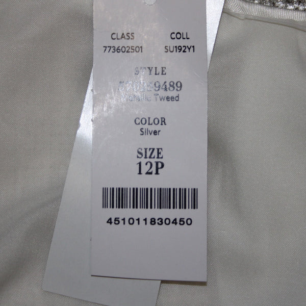 White House Black Market NEW Sz 12P Silver Metallic Tweed Cotton Poly Jacket