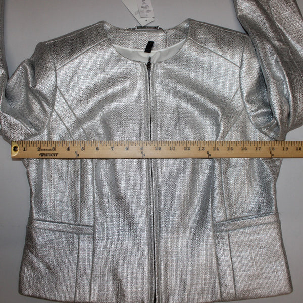 White House Black Market NEW Sz 12P Silver Metallic Tweed Cotton Poly Jacket
