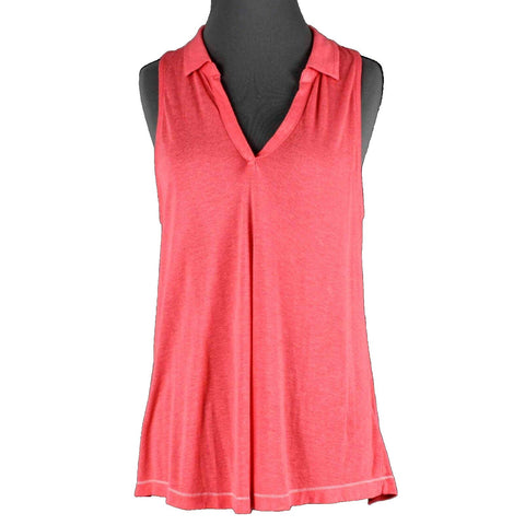 Maeve NEW Sz M Coral Hi Lo Collar V Neck Rayon Linen Knit Top