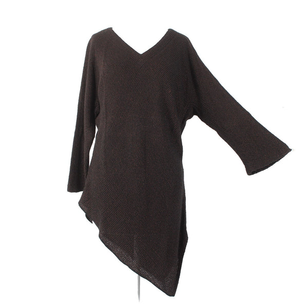 Zonda Nellis Top Sz S Black Brown Asymmetrical Metallic Cotton Top
