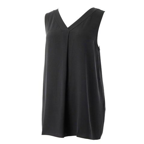 Eileen Fisher NEW $198 Sz M Black V Neck Pleated Tank 100% Silk Top