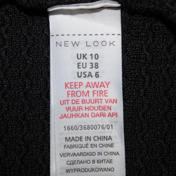 New Look Sz 10 Black Off Shoulders V Neck Textured Polyester Body Con Dress